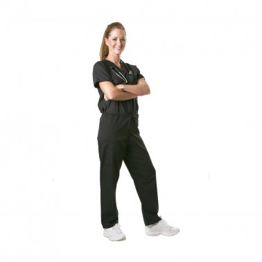 Basic Women’s 4-Pocket Black Scrub Set